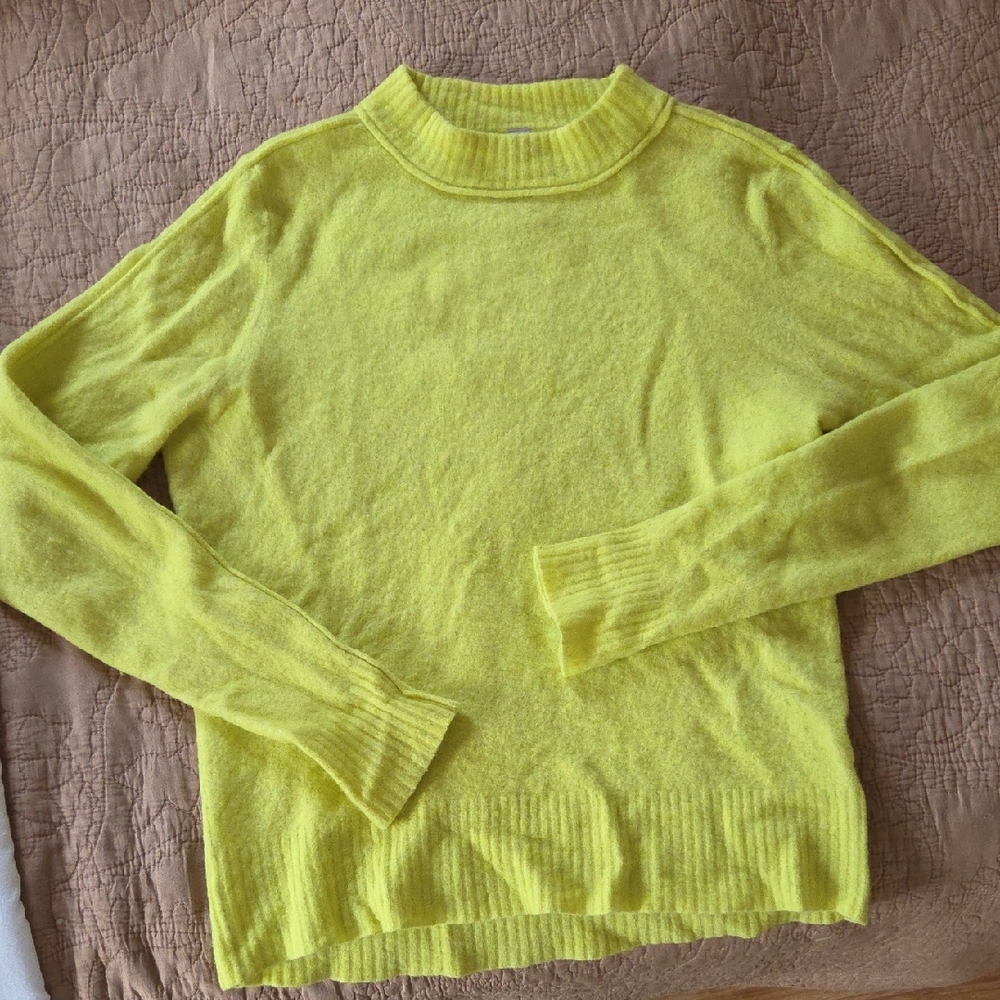 Athleta Neon Yellow Fuzzy Crewneck Sweater